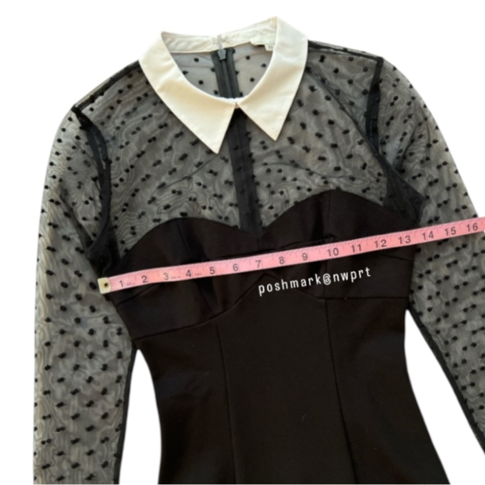 FLEUR DU MAL Polka Dot Tulle Mesh Collar Bodysuit Sheer Black White XS - Picture 11 of 14